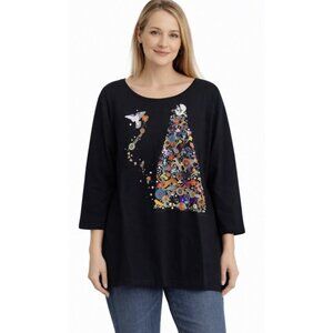 Sabaku Black The Peaceful Creatures T-Shirt Size 1X Southwest Floral Birds Artsy